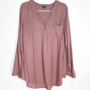 Torrid Womens Plus Size 2/2X Popover Blouse Mauve Pink Split V-Neck Pullover
